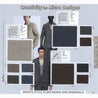 One page of the Italtex fabric trend forecast book Creativity for Micro Designs shows three fabrics with weaves, warp and weft notes, harnesses and colour variations. On the background are three pictures from the runways showing possible uses of such fabrics