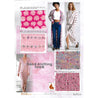 Four hand knitting look knit fabrics for women's wear Spring/Summer 2026. A pink and fuchsia large dot pattern. A pink openwork stitch with fancy yarns. A pink and light blue knit with multicolour neppy yarns. A net with silver fancy yarns.