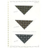 Three fabric swatches from vintage printed ties: fancy window-pane checks with flowers at the intersections: pearl grey/silver/black, beige/cocoa brown/light blue/copper, beige/dark brown/blue/gold